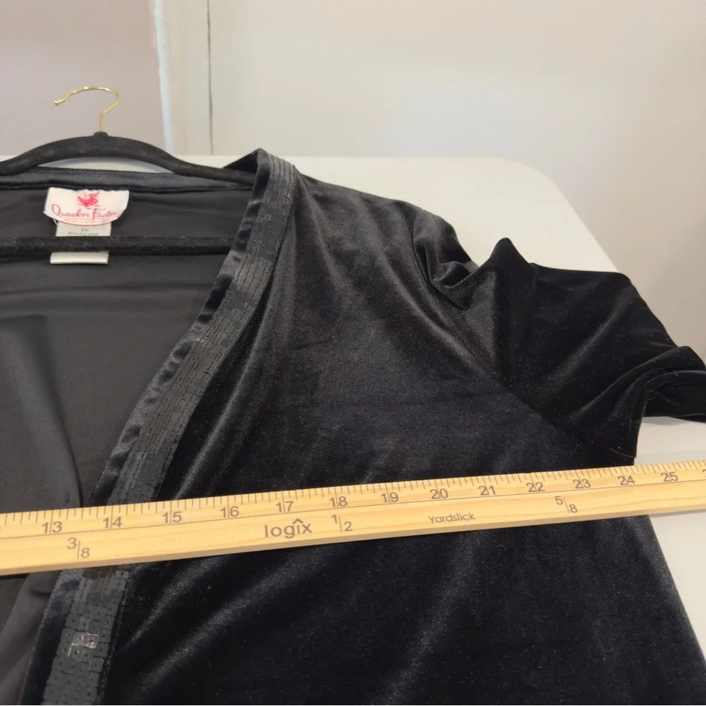 Quacker Factory Velvet Velour 2 Piece Cardigan And Tank Set Black Women Size 1X